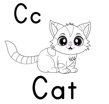 ABC alfabe takip çalışma tablosu. Kedi boyama sayfaları vektör illüstrasyonu için C harfi.