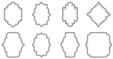 Çift vuruşlu basit çizgi çerçeveleri. Düzenlenebilir çizgi kalınlığıyla kolayca düzenlenebilir vektör kenarları. Metni süslemek için dikey boş şablon koleksiyonu. Selamlama ya da düğün çerçevesi.