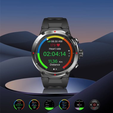 Çoklu akıllı saat yüzlü akıllı seğirme. Vektör illüstrasyonu