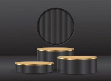 Lüks siyah ve altın silindir podyum.