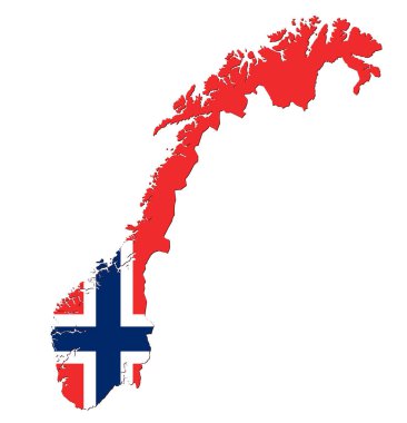 Devletin bayrağıyla dolu Norveç haritası.