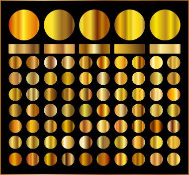 Altın metal çizilmiş krom folyo desenli vektör ikonu arka planı pankart, kurdele, etiket için ayarlandı. Altın grunge parlak gradyan tasarım koleksiyonu. Zarif ışık efekti şablonu
