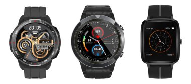 Smartwatch giyilebilir bilgisayar aksesuarı izole edilmiş, kol saati gerçekçi.