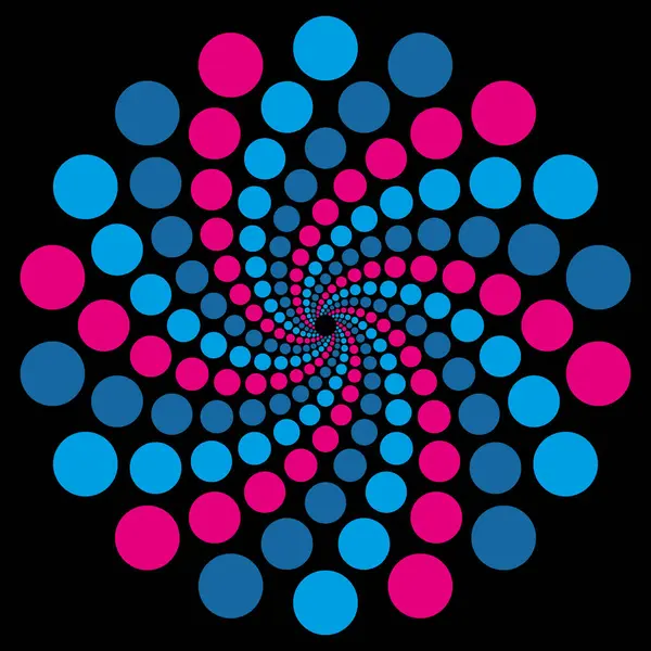 Vektör illüstrasyonu Fibonacci noktalı spiral. Siyah arka planda dönen noktalar. Soyut noktalı spiral girdap.