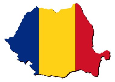 İçinde bayrak olan Romanya vektör haritası.