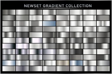 Gümüş folyo dokusu arka planda. Krom kenar, demir çerçeve, kurdele veya etiket tasarımı için vektör parlak ve metal gradyan koleksiyonu