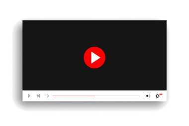 Video oynatıcı arayüzü beyaz arkaplanda izole edildi. Web sitesi ve mobil uygulamalar için video akış şablonu tasarımı. Canlı yayın penceresi, oyuncu. Çevrimiçi video kavramı. Vektör illüstrasyonu