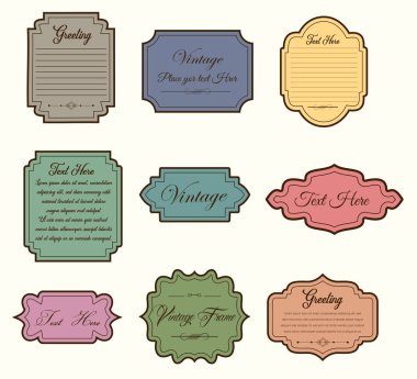 Eski etiketler ve etiket çerçeveleri ayarlandı. Düğün kartı, el yapımı ya da organik ürün ambalajı, kaliteli etiketler.