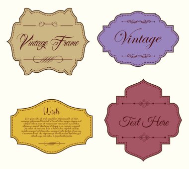 Eski etiketler ve etiket çerçeveleri ayarlandı. Düğün kartı, el yapımı ya da organik ürün ambalajı, kaliteli etiketler.