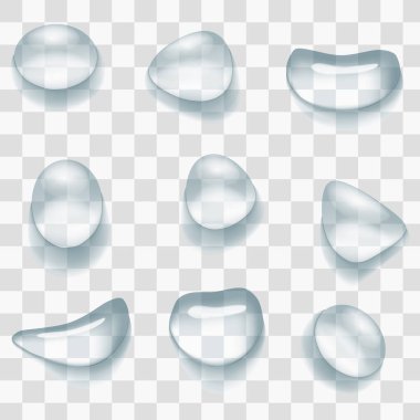 Şeffaf bir arkaplanda gerçekçi damlalar ve damlalar 