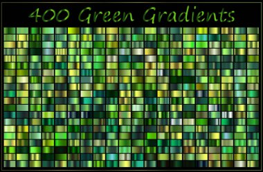 Gren, zümrüt krom gradyan seti, desen, şablon. Doğa, tasarım için çimen rengi, yüksek kaliteli gradyan koleksiyonu. Metalik doku..