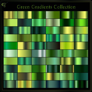 Yeşil metal gradyanlar, kumaş örnekleri koleksiyonu. Farklı derecelendirme tasarımı.