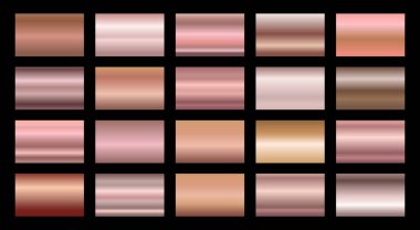 Altın folyo deseni seti. Siyah arka planda izole edilmiş pembe metalik doku koleksiyonu. Vektör illüstrasyonu