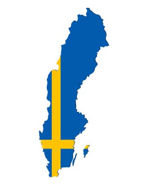 İsveç 'in bayraklı kara sınırı haritası. Beyaz arkaplanda İsveç haritası.