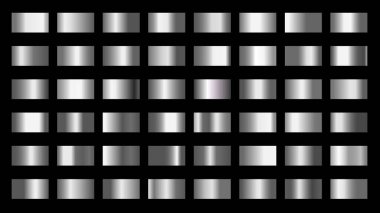 Siyah arka planda izole edilmiş gümüş metal gradyan kümesi. Vektör illüstrasyonu
