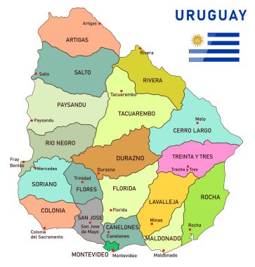 Uruguay idari haritası. Vektör illüstrasyonu.