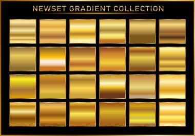 Çerçeve, kurdele, afiş, para ve etiket için altın gradyan arka plan vektör dokusu metalik çizimi. Gerçekçi, soyut, altın desenli, kusursuz bir desen. Zarif ışık ve parlak şablon