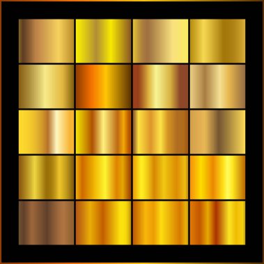 Çerçeve, kurdele, afiş, para ve etiket için altın gradyan arka plan vektör dokusu metalik çizimi. Gerçekçi, soyut, altın desenli, kusursuz bir desen. Zarif ışık ve parlak şablon