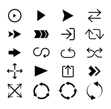 Grafik tasarımcıları için siyah ok simgeleri. vektör illüstrasyonu