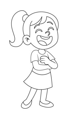 Beyaz arka planda küçük mutlu çizgi film kızı tasviri..