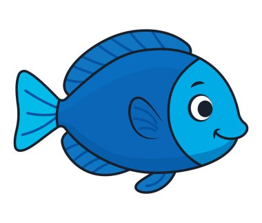 Beyaz arka planda mavi renkli bir balığın gösterimi.