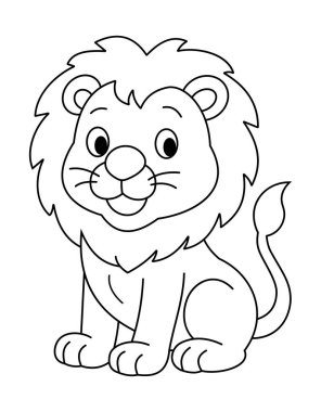 Komik aslan boyama sayfası. Aslan çizgi film karakterleri vektör çizimi. Çocuk boyama kitabı için..