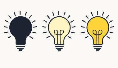 Üç ampul etkin iş fikri kavramını temsil ediyor. Yaratıcı, modern taslak, düz ve renkli tasarım..