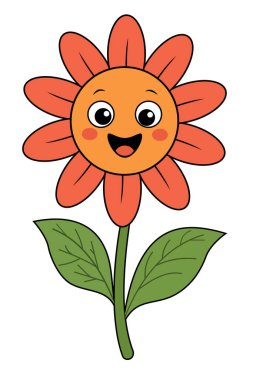 Şirin Gülümseyen Karikatür Çiçek İllüstrasyonu