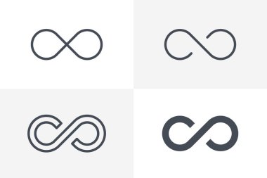 Sonsuz simge kümesi vektörü. Sonsuzluk simgesi paketi beyaz arkaplanda izole edildi