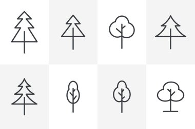 Ağaç Simgesi Paketi. Ağaç vektörü resim çizimi kümesi