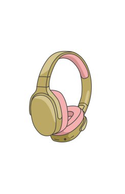 Müzik dinlemek için yeşil ve pembe oyun kulaklıkları.