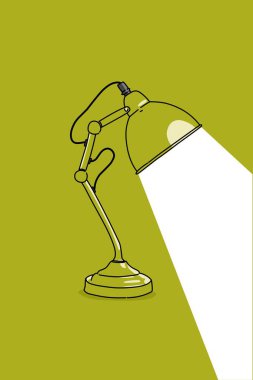 Yeşil zemin üzerinde beyaz ışık olan bir masa lambası tasviri