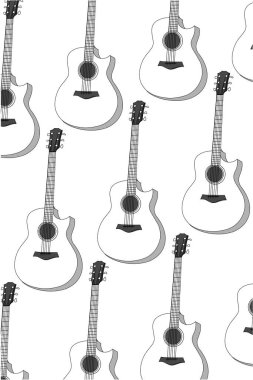 Beyaz arkaplanda el çizimi siyah beyaz akustik gitar deseni