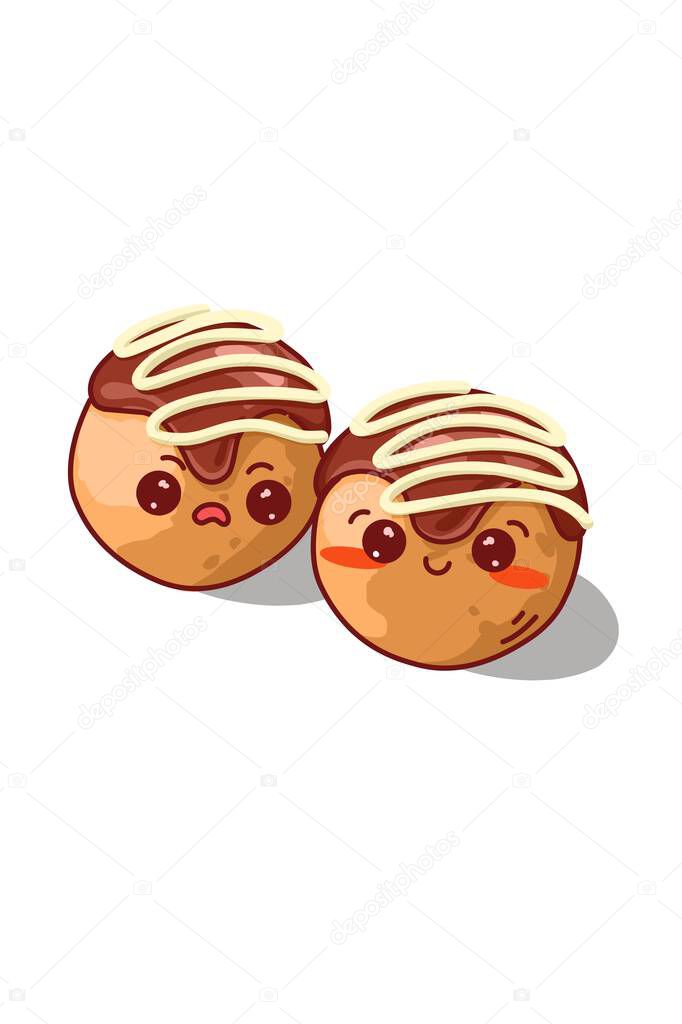 Cute takoyaki kawaii delicious Japanese food with smile