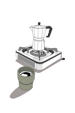 Mokapot portatif fırının üzerinde. Açık mutfak. 