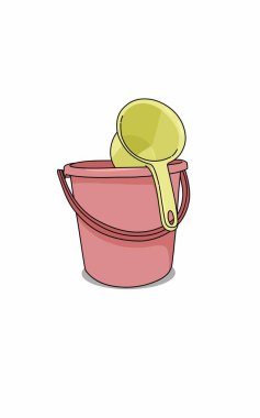 Banyo nesnesinin resmi Kırmızı ve sarı kova ve kepçe