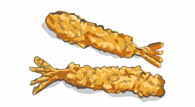 Lezzetli kızarmış karides beyazda izole edilmiş.