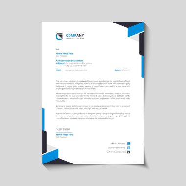 Modern şirket profesyonel ve yaratıcı antetli tasarım şablonu mavi, gri, yeşil, sarı, siyah ve kırmızı renkli. Temiz harf başı, iş antetli şablon tasarımı vektör tasarımı.
