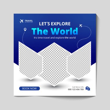 Seyahat sosyal medya pankartı ya da turne tatili Instagram posta şablonu