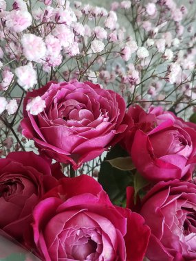 Güzel bir buket çiçekte güller.