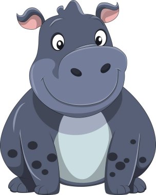 Beyaz arkaplanda sevimli su aygırı çizgi filmi