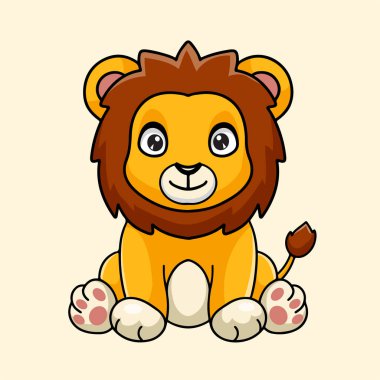 Beyaz arka plan üzerinde sevimli aslan çizgi film