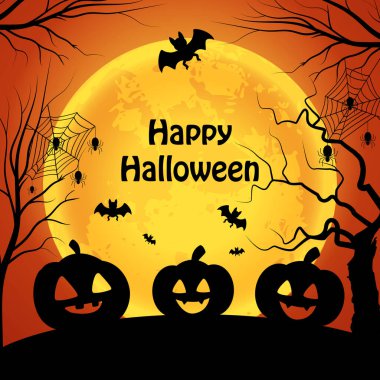 Dolunayda balkabaklarıyla Cadılar Bayramı arkaplanı