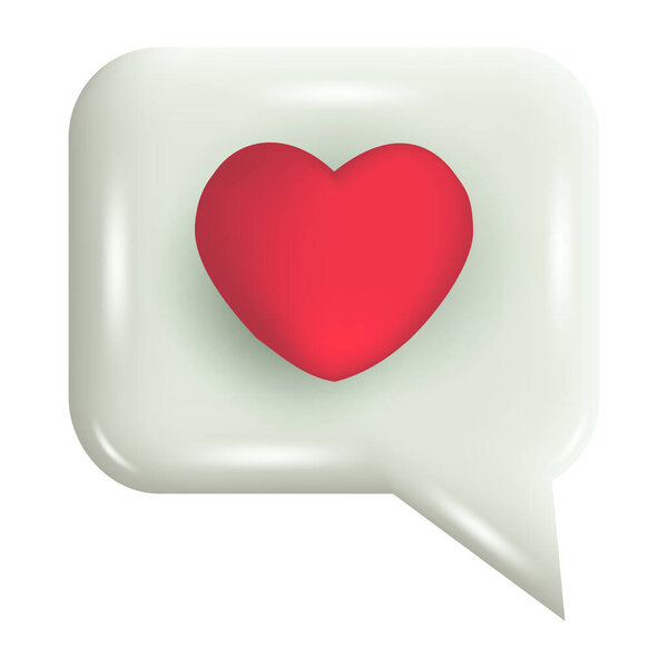 3D Heart speech bubble on white background