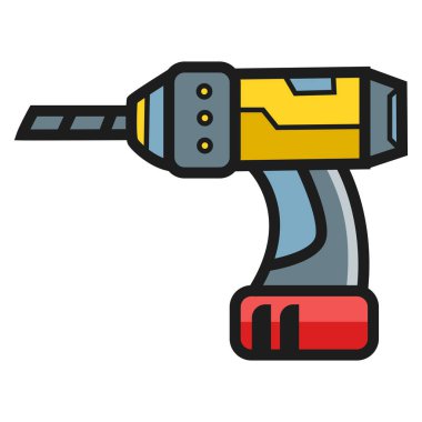 Beyaz arkaplanda sarı elektrikli matkap