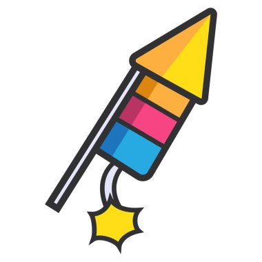 Beyaz arkaplanda renkli havai fişek roketi