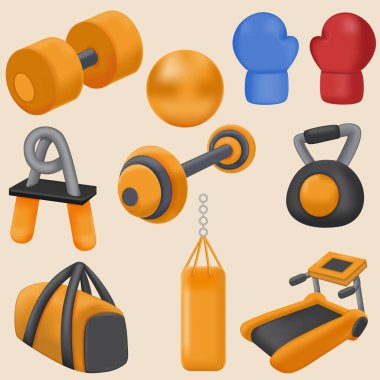 3D gym equipment elements set clipart