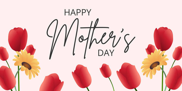 Mothers day greeting card with tulips flowers