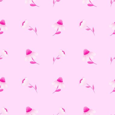 Beyaz arka planda pembe çiçekler. Çizim. Kusursuz desen.