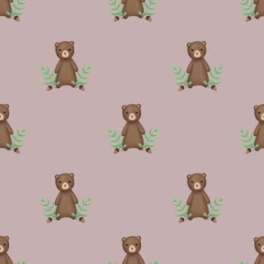 Sevimli çizgi film ayısı ve bebek arkaplanı kusursuz desen